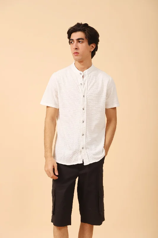 Men's Shirts with Striped PatternsMANDARIN COLLAR BUTTON DOWN POLO