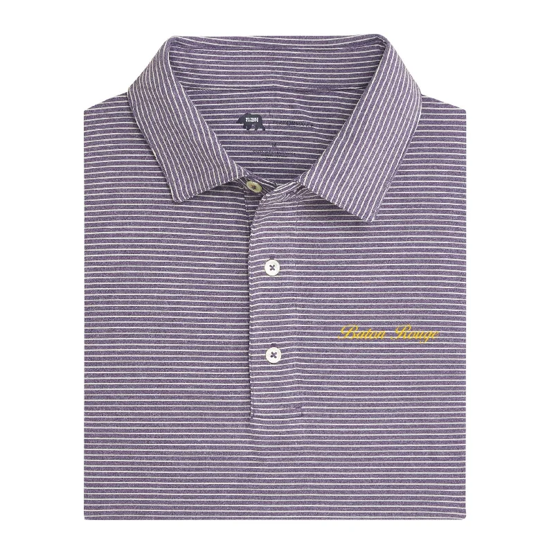 Men's Unique and Designer TopsBaton Rouge Town Script Birdie Stripe Performance Polo - Loganberry
