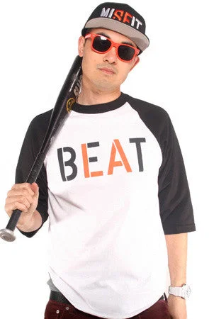 Men's Shirts with Snap ButtonsBeat LA (Men's White/Black Raglan Tee)