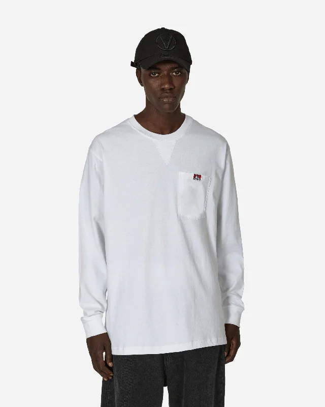 Men's Shirts with Graphic PrintsHeavy Duty Classic Label Pocket Longsleeve T-Shirt White