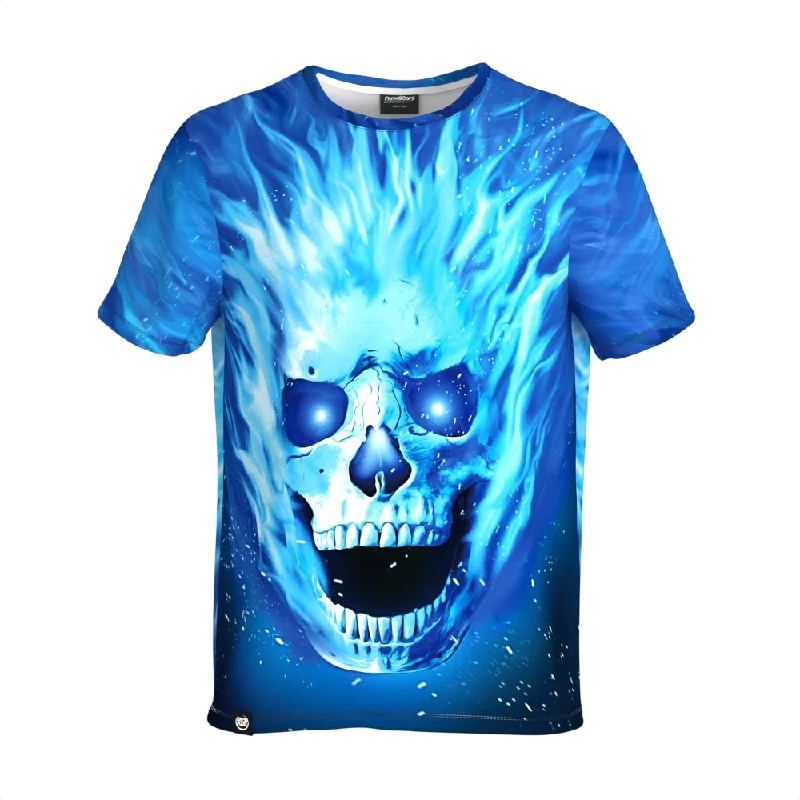 Men's Performance Shirts for SportsBlue flamed skull T-Shirt