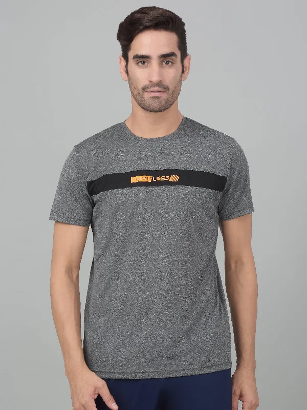Men's Shirts with Wingtip CollarsMen's Grey Melange Round neck Half Sleeve T-Shirt with Graphic Print