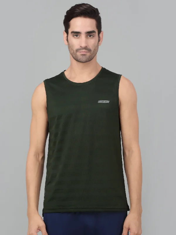 Men's Shirts with Drawstring WaistbandsMen's Olive Green Round neck Sleeveless Tank top