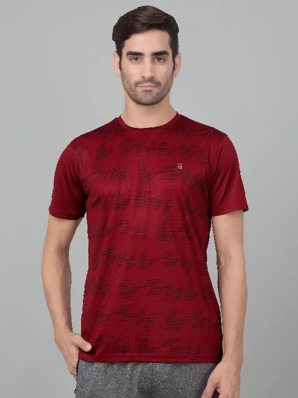 Men's Shirts with Striped PatternsMen's Red  Round neck Half Sleeve T-Shirt with printed front