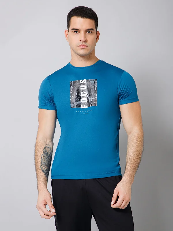 Men's Shirts with Adjustable CuffsRegular Fit Printed Round Neck Half Sleeve Blue Active Wear T-Shirt for Men