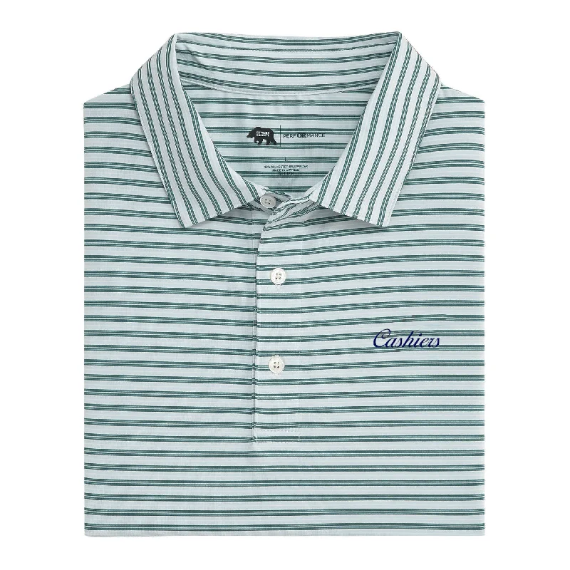 Men's Shirts with Custom MonogramsCashiers Town Script Wedge Stripe Performance Polo - Botanical Garden