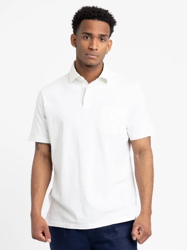 Comfortable Men's Flannel ShirtsCeramic White Classic Fit Cotton-Linen Polo Shirt
