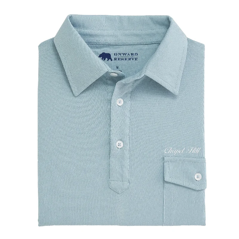 Men's Shirts with Elastic WaistbandsChapel Hill Town Script Old School Polo - Blue Fog