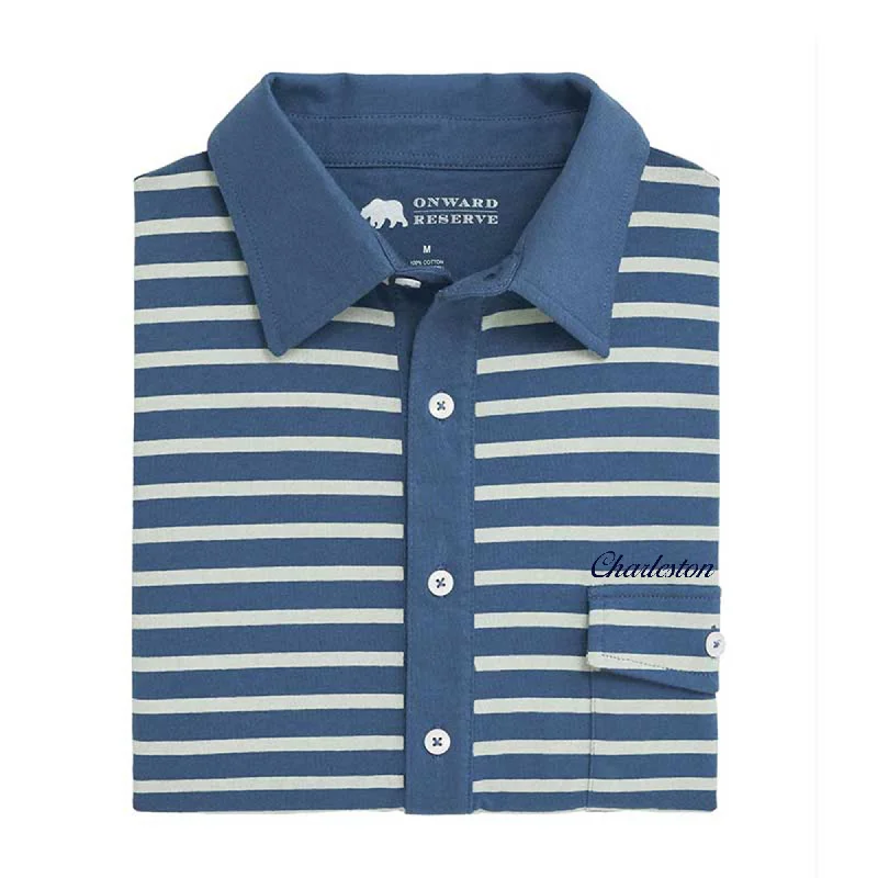 Men's Shirts with Barrel CuffsCharleston Town Script Racquet Club Polo - Blue Indigo