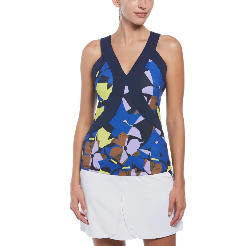Men's Shirts with Asymmetrical HemlinesWomens Criss-Cross Floral Tank Top