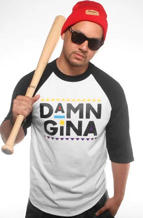 Men's Shirts with Convertible CollarsDamn Gina (Men's White/Black Raglan Tee)