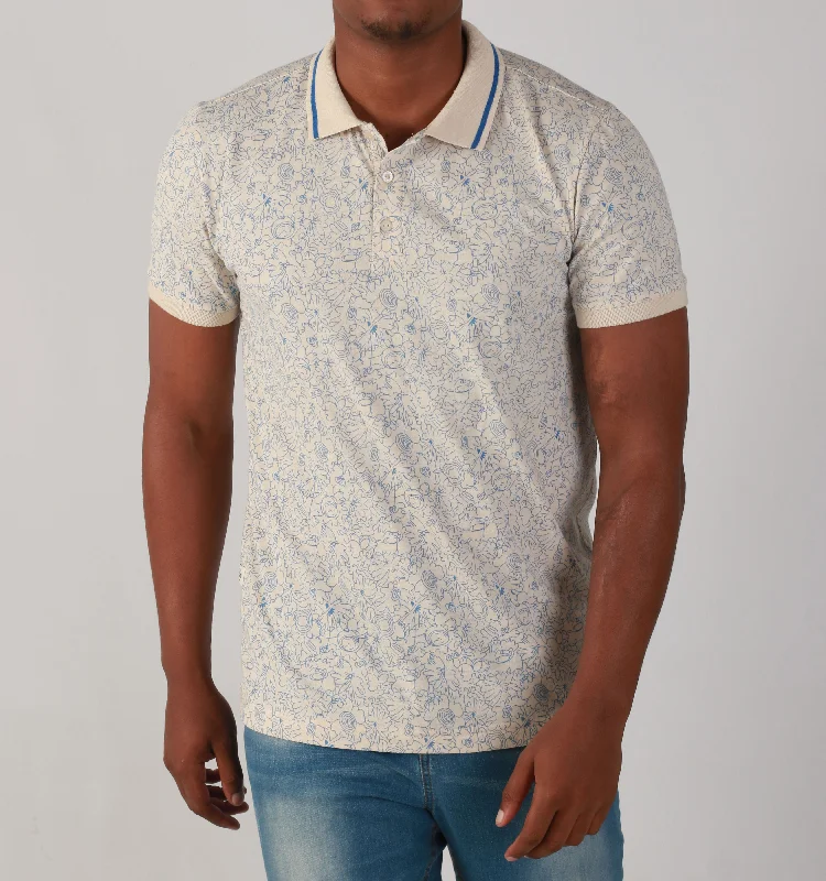 Men's Shirts with Embellished Sleeves"DISTRESS FLORAL" -GOLFER - CREAM
