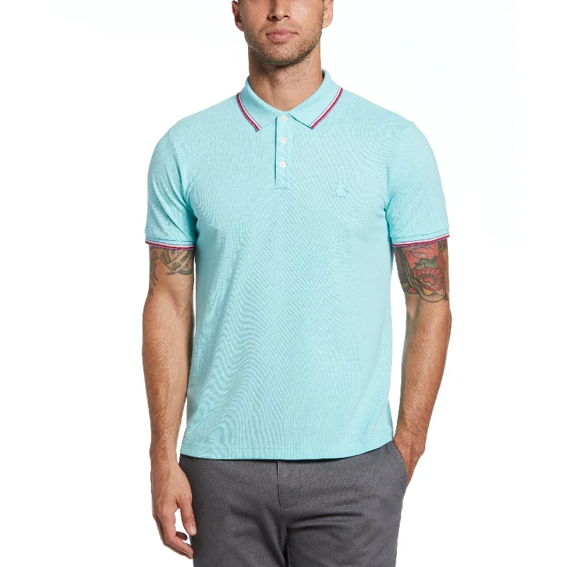 Men's Shirts with Hidden PocketsDual Striped Tipping Polo