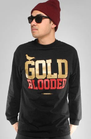 Men's Shirts with Patch PocketsGold Blooded (Men's Black/Red Long Sleeve Tee)