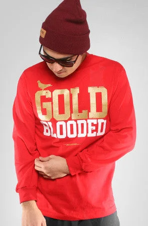 Solid-Colored Men's ShirtsGold Blooded (Men's Red Long Sleeve Tee)