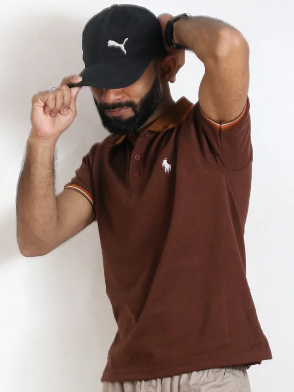 Men's Shirts with Rounded HemlinesHG Men's Polo T-Shirt Brown 03