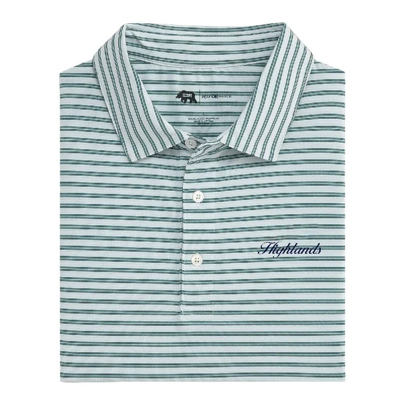 Men's Shirts with Embellished CollarsHighlands Town Script Wedge Stripe Performance Polo - Botanical Garden