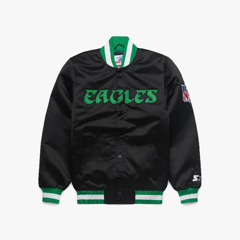 Men's Shirts with Zippered PocketsHOMAGE x Starter Eagles Blackout Heavyweight Satin Jacket
