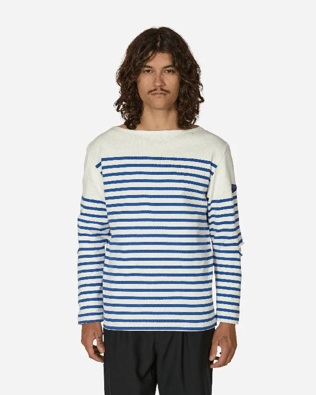 Men's Shirts with Zippered PocketsPanel Stripe Jersey Elbow-Rip Longsleeve T-Shirt (Rainbowy Patch) White