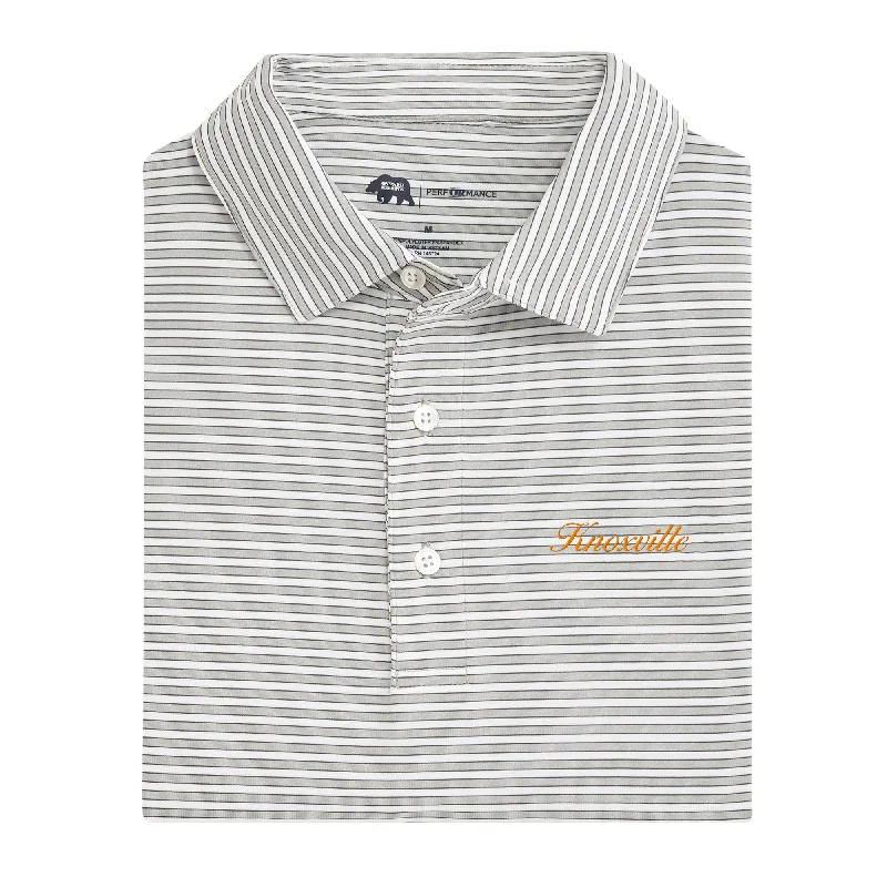 Men's Shirts with Antimicrobial TreatmentKnoxville Town Script Mulligan Stripe Performance Polo - Mirage Grey