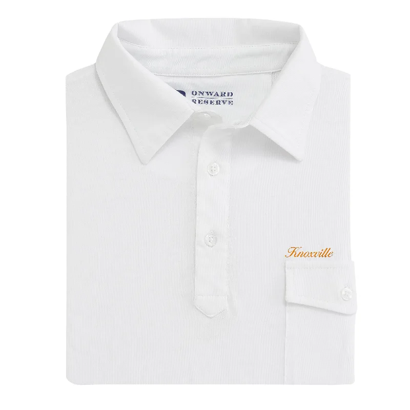 Men's Shirts with Raw-Edge HemlinesKnoxville Town Script Old School Polo - White