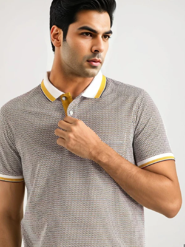 Men's Shirts with Embellished HemlinesMen Printed Polo T-Shirt