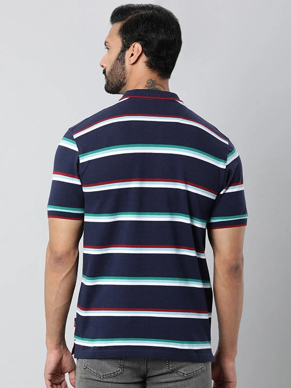 Men's Shirts with Pleated HemlinesMen Striped Polo T-Shirt