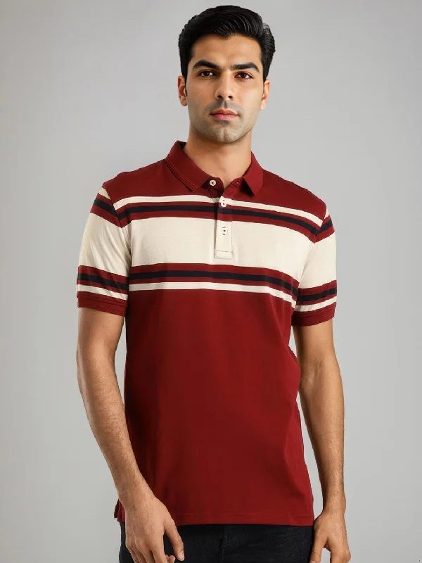 Men's Shirts with Embellished HemlinesMen Striped Polo T-Shirt