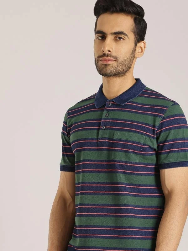 Men's Shirts with Contrast CollarsMen Striped Polo T-Shirt