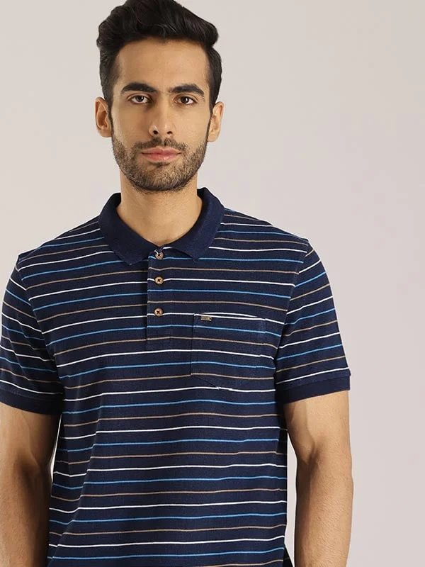 Men's Shirts with Logo EmbossmentsMen Striped Polo T-Shirt