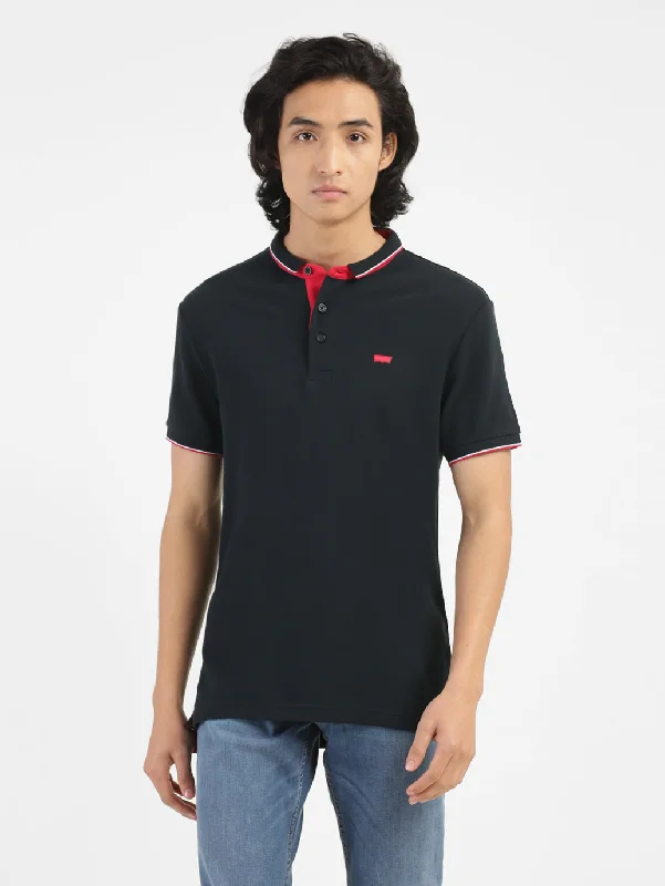 Men's Shirts with Embroidered DesignsMen's Black Polo Collar T-Shirt