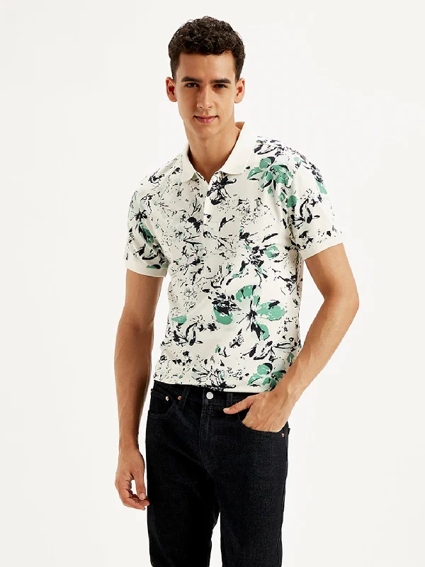 Striped Men's TopsMen's Floral Slim Fit Polo T-Shirt