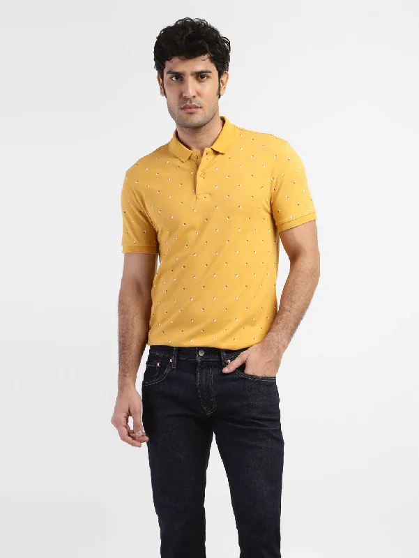 Men's Shirts with Patchwork PatternsMen's Geometric Print Polo T-shirt Yellow