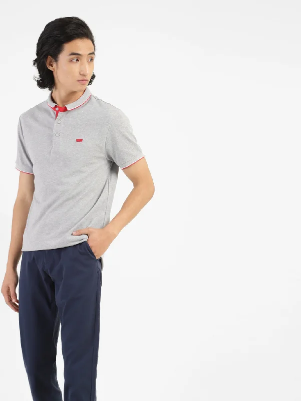 Men's Shirts with Geometric PatternsMen's Solid Polo T-shirt Grey
