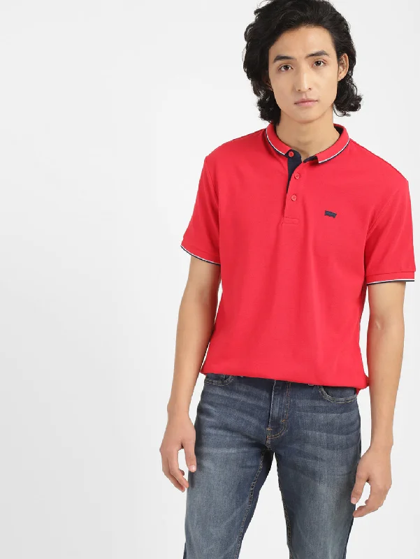 Men's Shirts with Appliqué DetailsMen's Solid Polo T-shirt Red