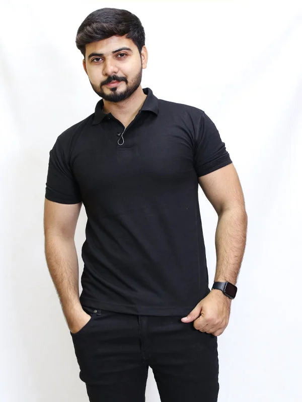 Men's Shirts with Belt LoopsM Men's Plain Polo T-Shirt Black