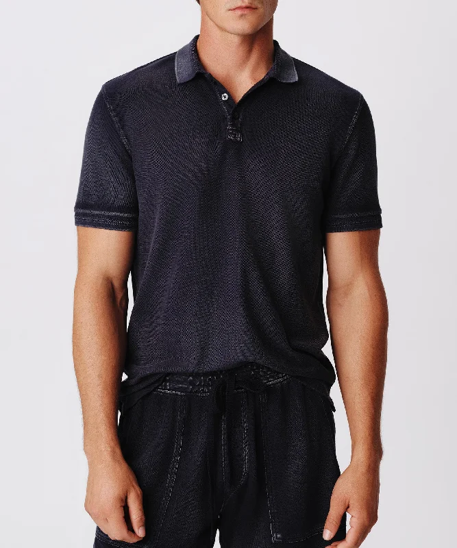 Men's Shirts with Contrast StitchingPique with Wash Short Sleeve Polo - Midnight