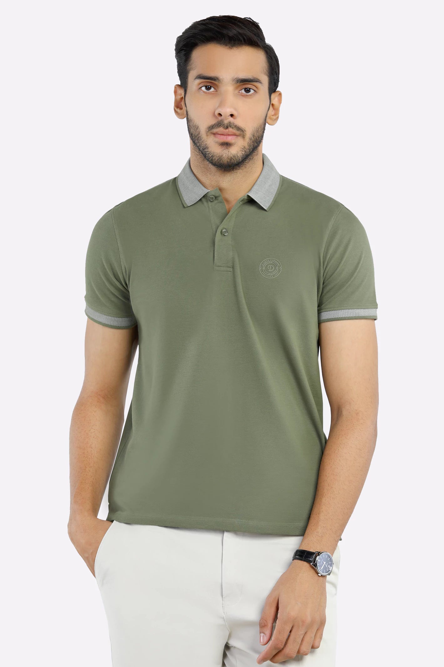 Men's Shirts with Adjustable HemlinesOlive Jacquard Collar Polo