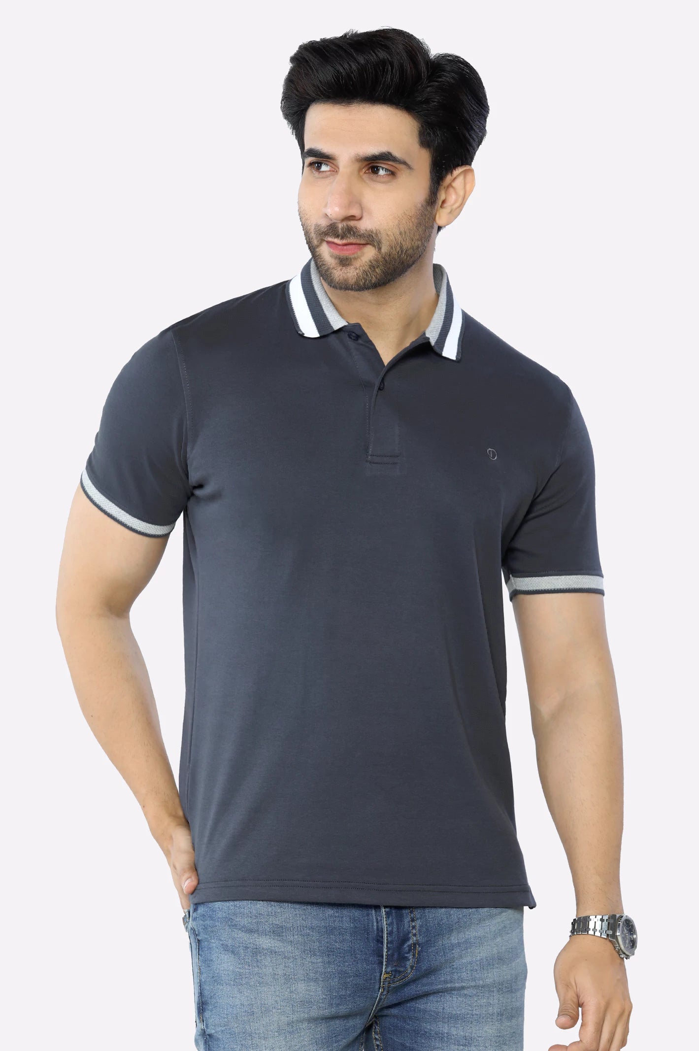 Men's Flowy Shirts for a Relaxed LookGrey Jacquard Collar Polo