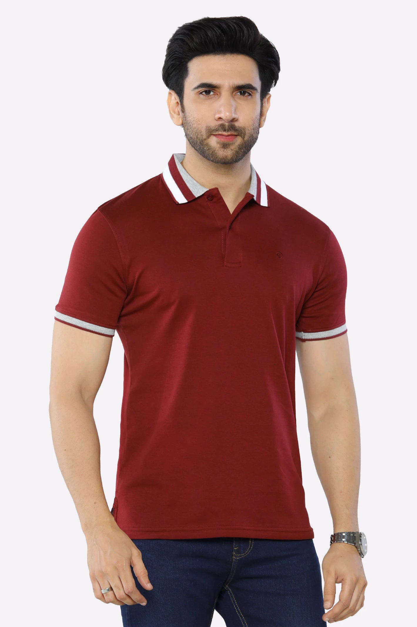 Men's Shirts for Beach OutingsMaroon Jacquard Collar Polo