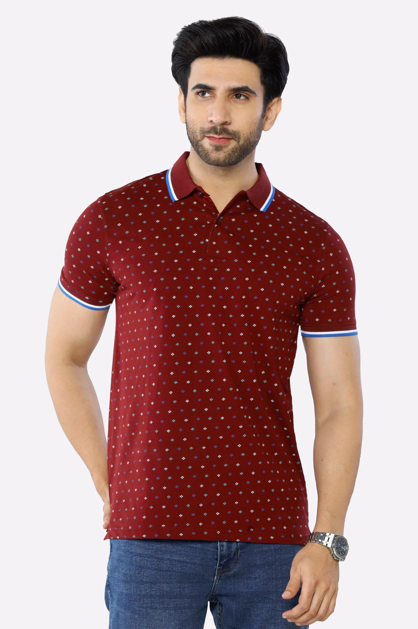 Men's Shirts with Bow TiesBargundi Printed Polo