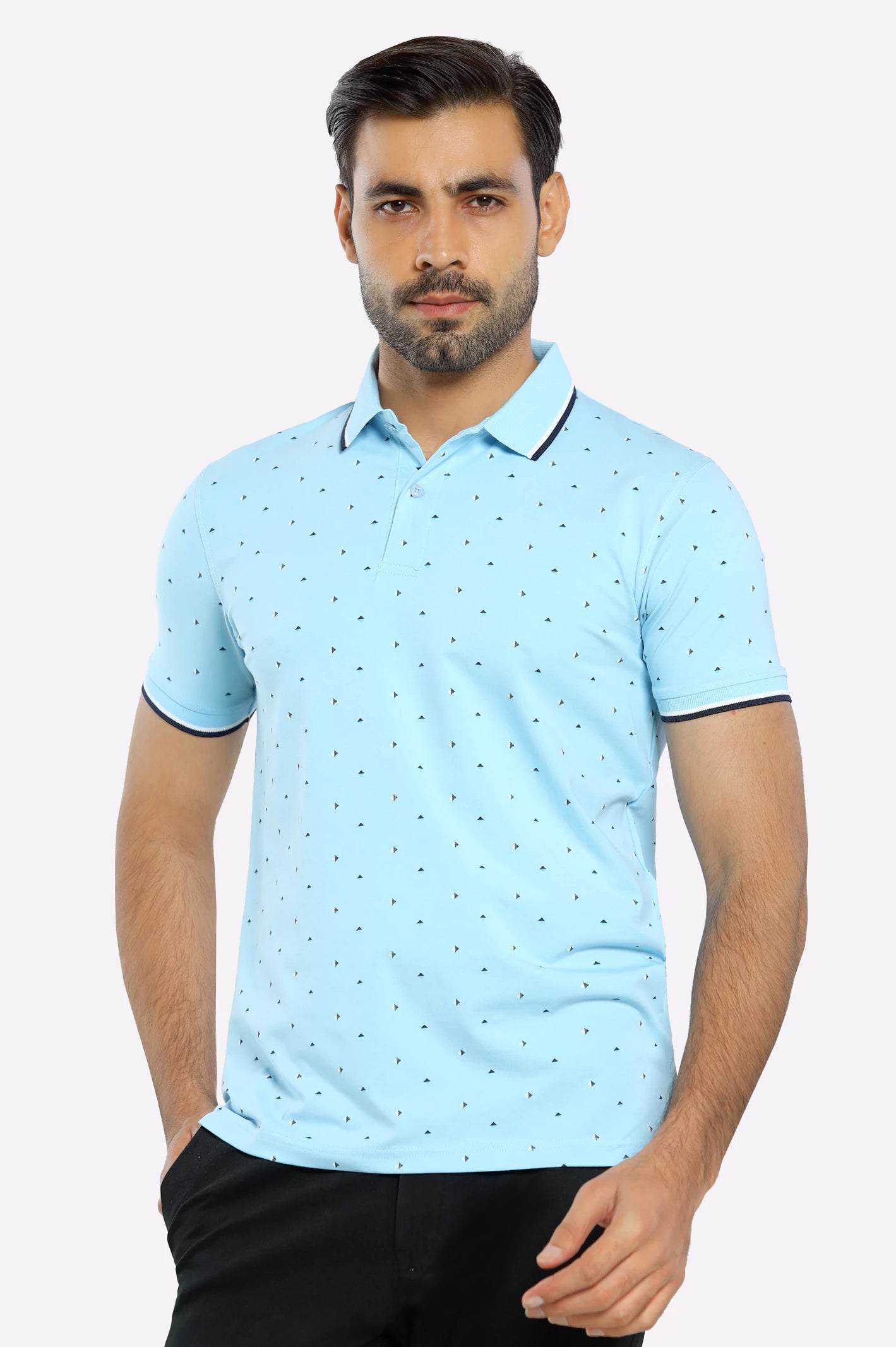 Men's Shirts with TiesSky Blue Printed Polo