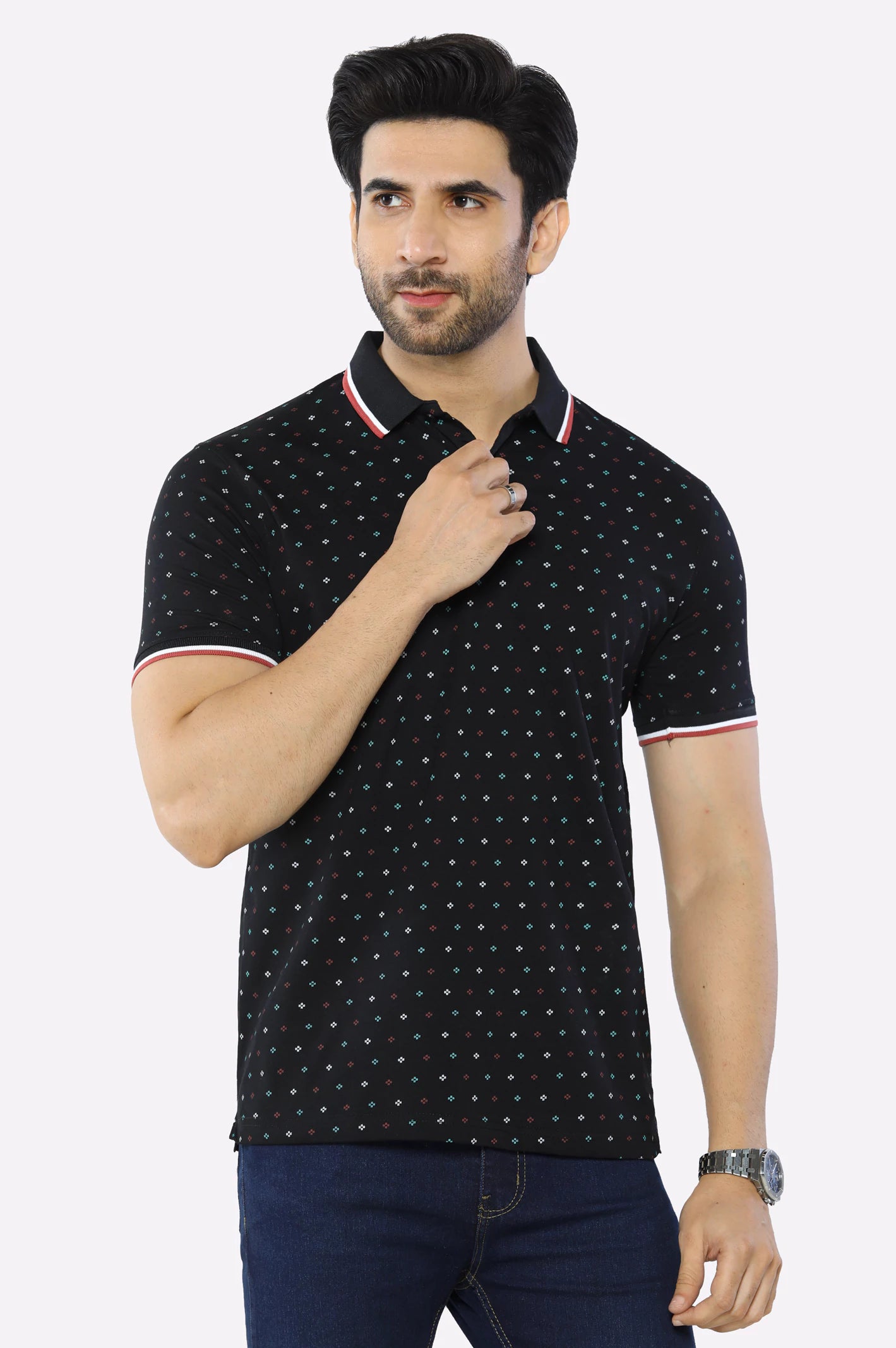 Men's Shirts with Custom MonogramsBlack Printed Polo