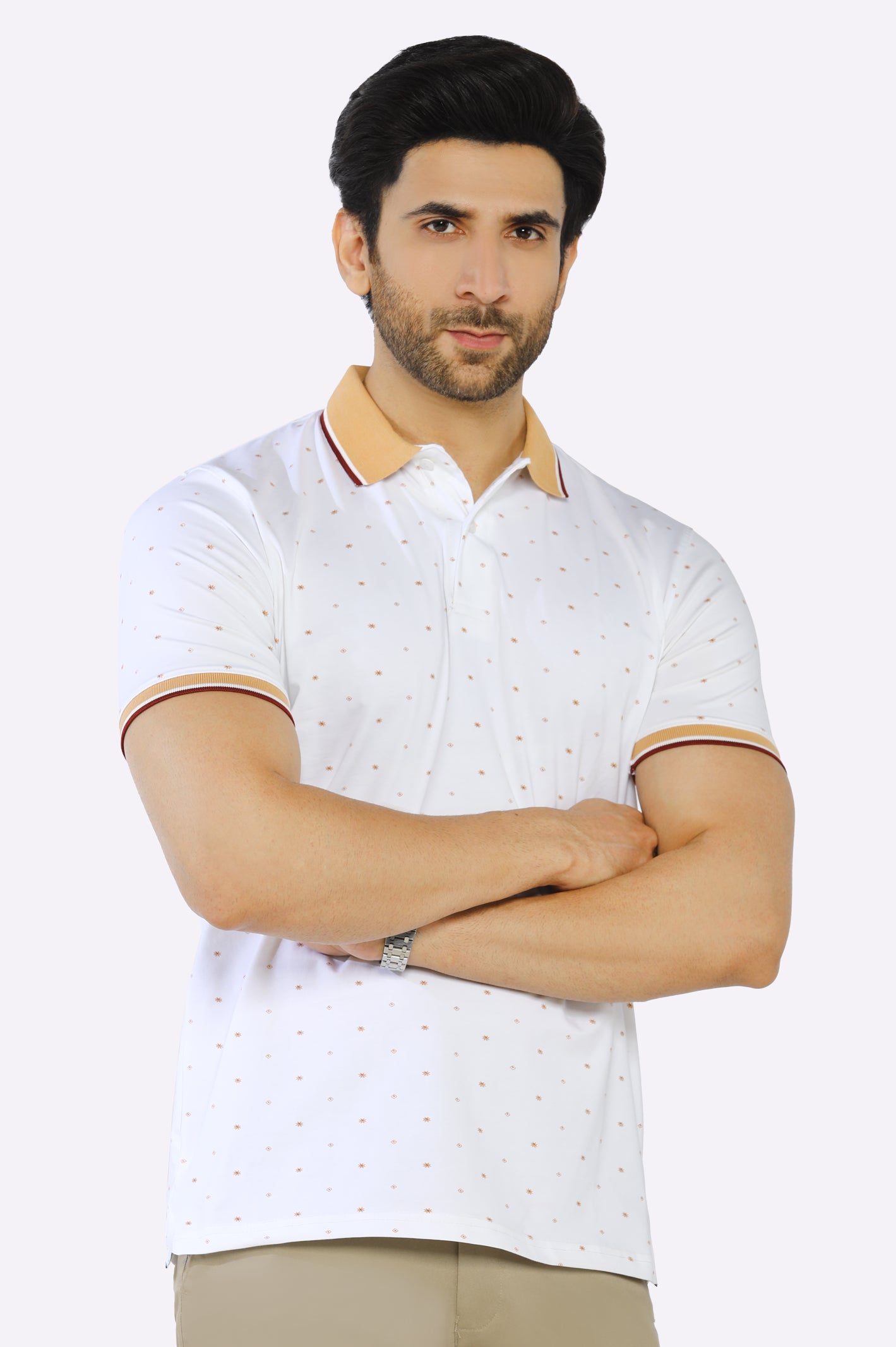 Men's Shirts with Plaid PatternsWhite Printed Polo