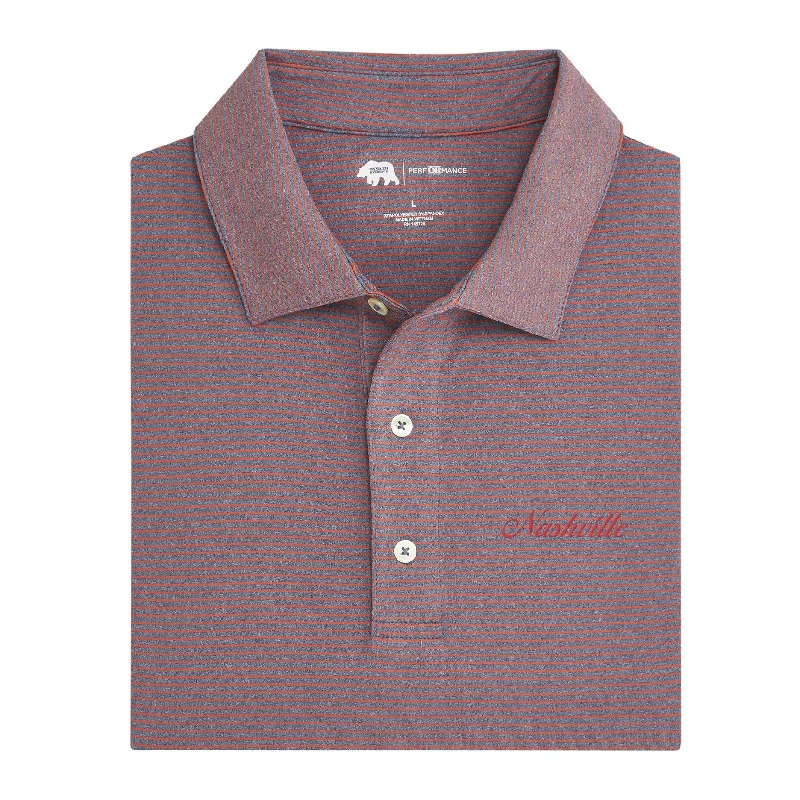 Breathable Men's Mesh TopsNashville Town Script Birdie Stripe Performance Polo - Autumn Glaze