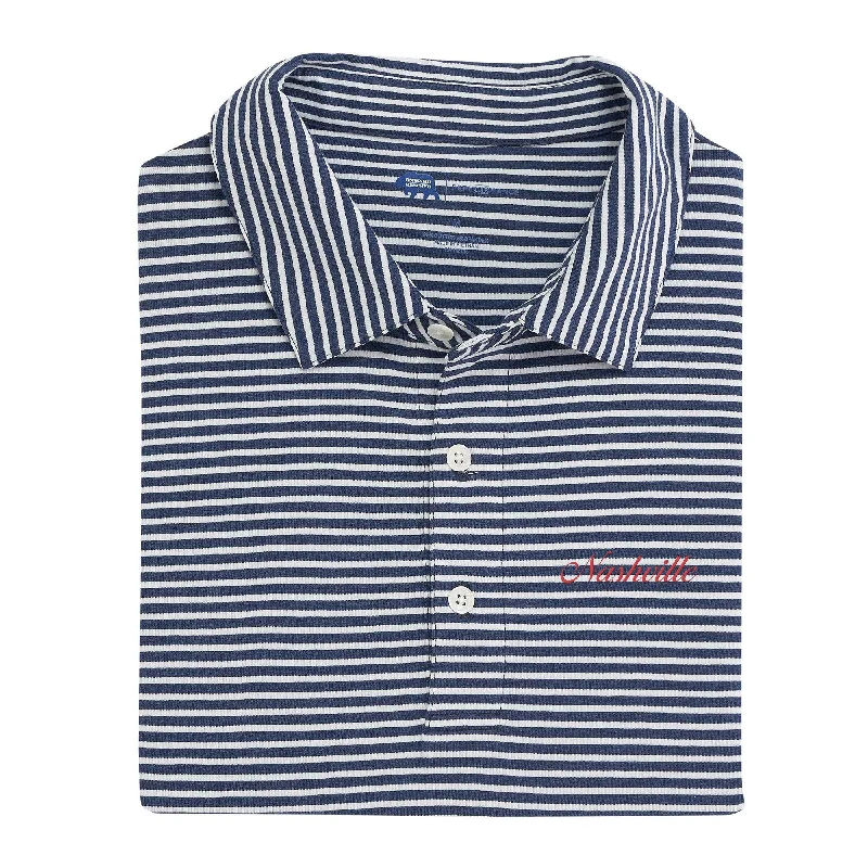 Men's Shirts with Double-Breasted DesignsNashville Town Script Row Stripe Icon Polo - Classic Navy