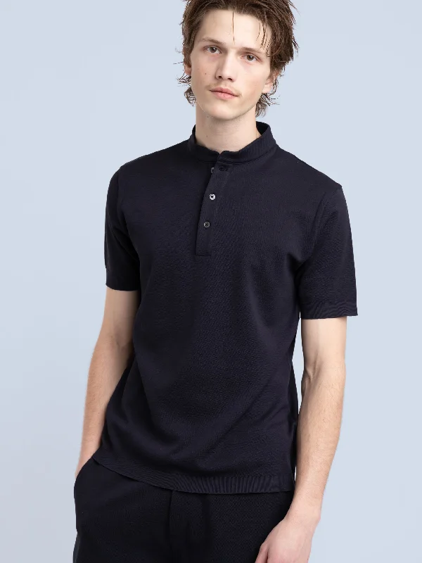 Men's Sleeveless Shirts for Summer ComfortNavy Band Collar Polo Shirt