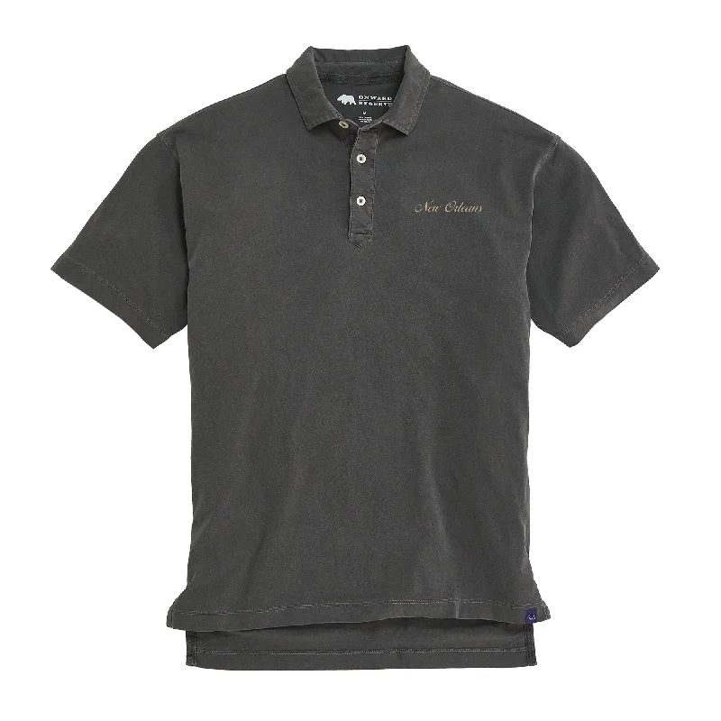 Men's Shirts with Abstract DesignsNew Orleans Town Script S/S Perry Polo - Black
