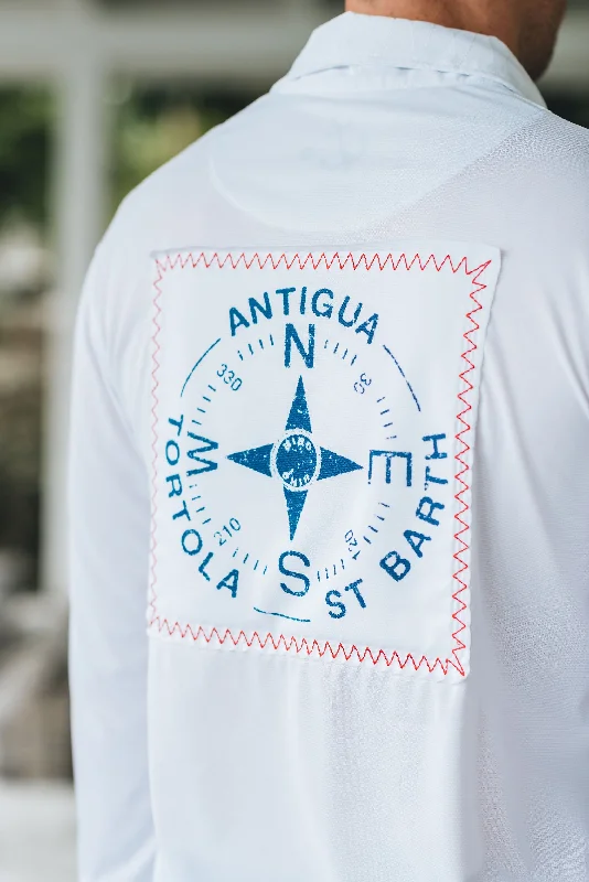 Men's Organic Cotton Shirts for Eco-ConsciousnessR3 Tortola Compass UPF50 Shirt - White