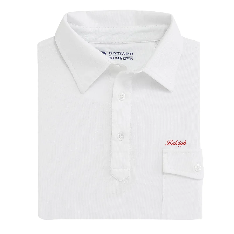 Men's Shirts with Hook-and-Loop ClosuresRaleigh Town Script Old School Polo - White